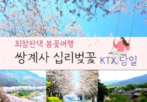 [ 당일 - 화개장터벚꽃기차여행 ] KTX  / SRT - 환상의 쌍계사 십리벚꽃*화개장터 & 최참판댁 봄꽃여행 출발확정 ~!